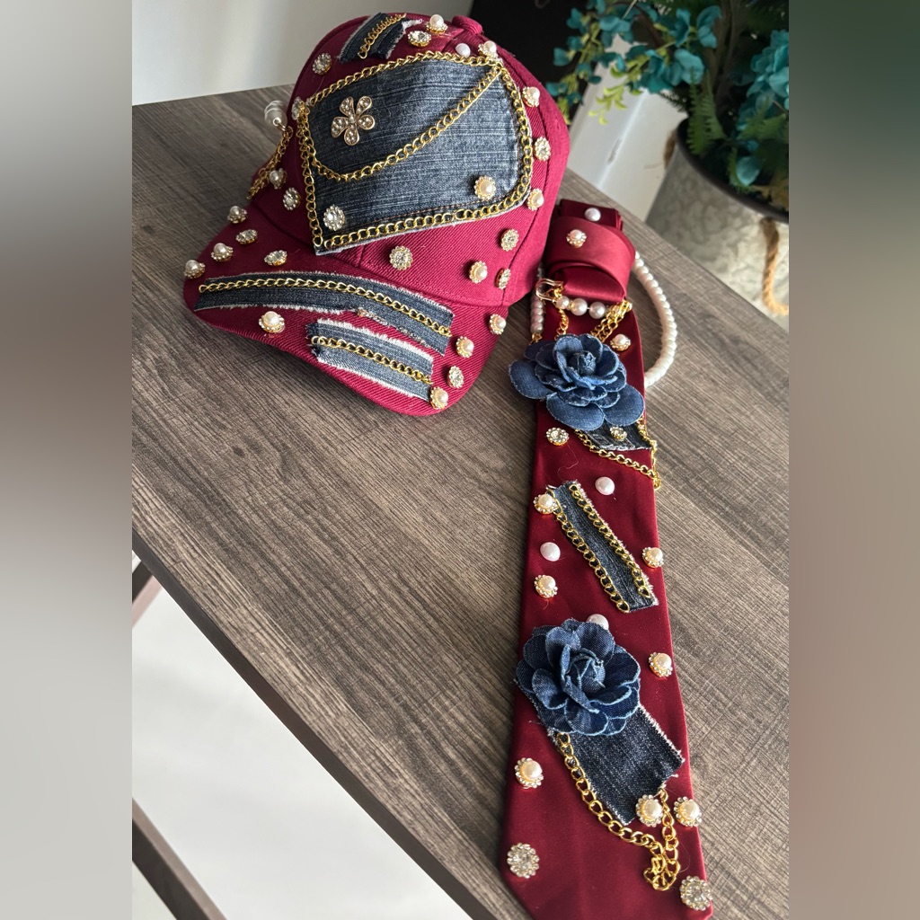 Embellished Red And Blue Womens Accessory Set